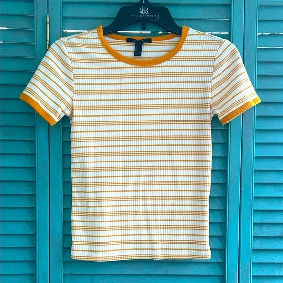 Forever 21 Mustard and White Striped Tee - Picture 1 of 4